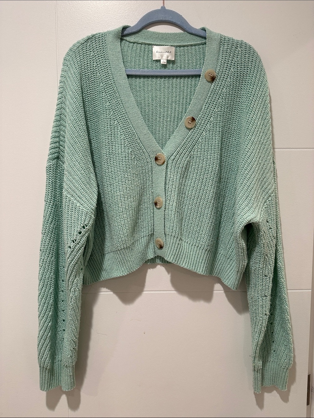Cropped Mint V-Neck Button Cardigan Sweater